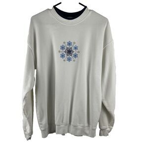 Vintage M & C‎ Embroidered Holiday Snowflakes Sweatshirt Womens XL White 90s Y2K
